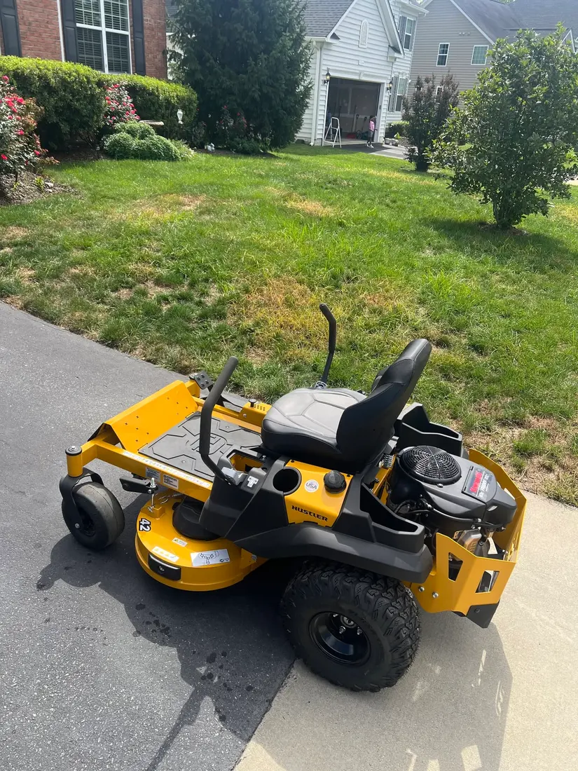 Hustler RaptorX zero-turn mower delivered to a customer's home