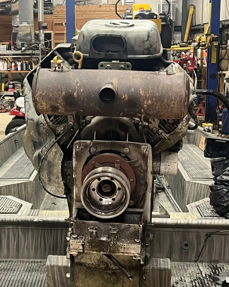 Mud motor engine on the workbench getting repaired in the shop